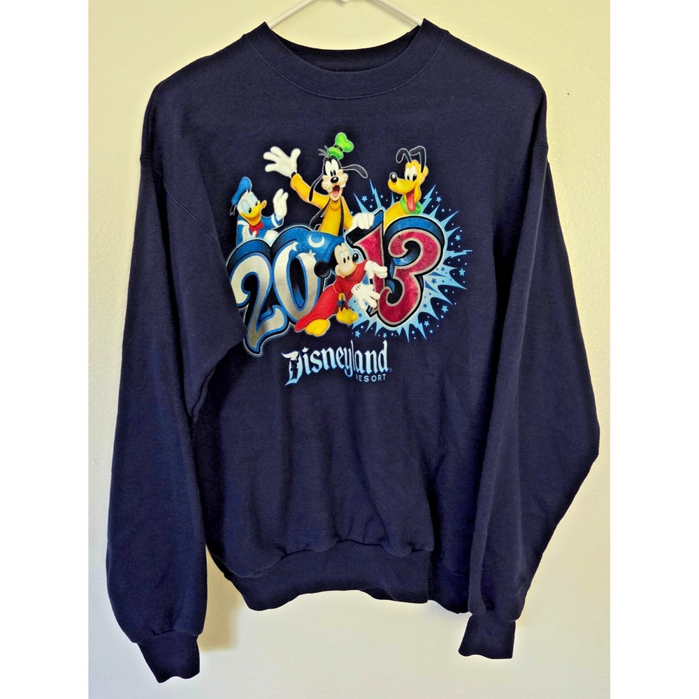 Disney Parks 2013 Crewneck Sweatshirt Hanes Mickey Donald Goofy Blue Adult Small